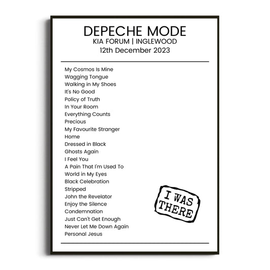 Depeche Mode Inglewood 12 December 2023 Setlist Poster