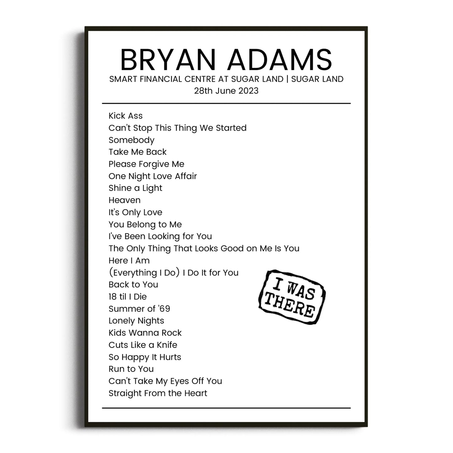 Bryan Adams Sugar Land 28 June 2023 Setlist Poster