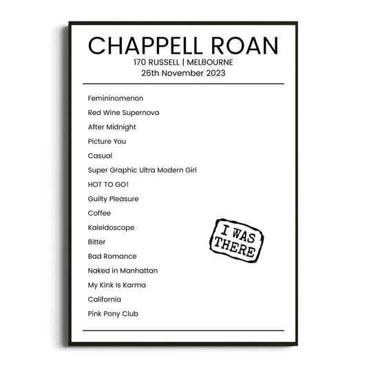 Chappell Roan Melbourne 26 November 2023 Setlist Poster