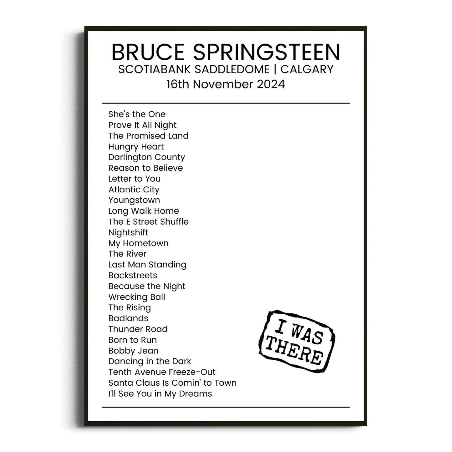 Bruce Springsteen Calgary 16 November 2024 Setlist Poster