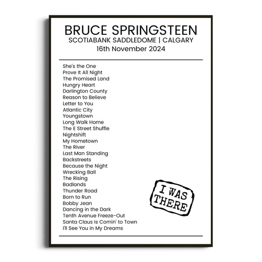 Bruce Springsteen Calgary 16 November 2024 Setlist Poster