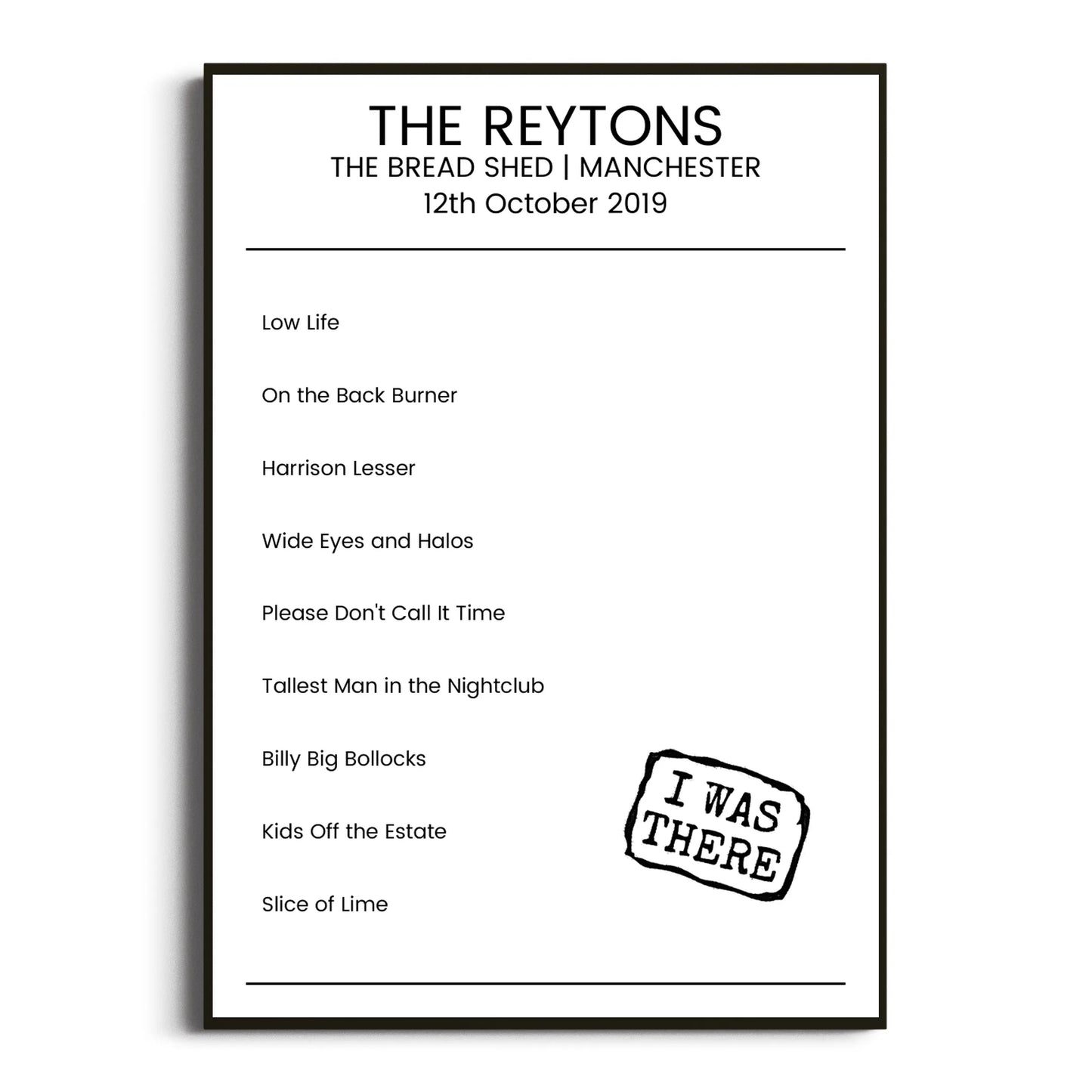 The Reytons Manchester 12 October 2019 Setlist Poster