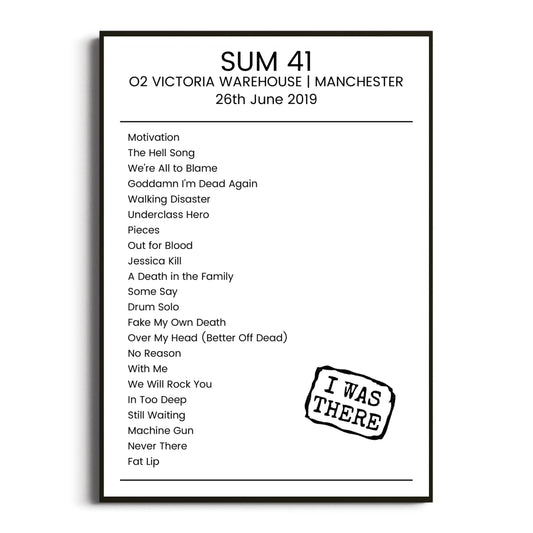 Sum 41 Manchester 26 June 2019 Setlist Poster