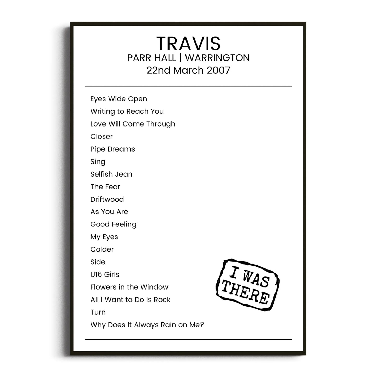 Travis Warrington 22 March 2007 Setlist Poster