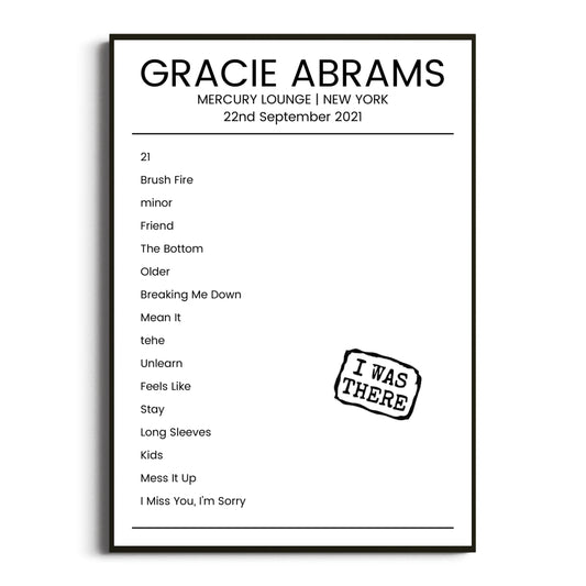 Gracie Abrams New York 22 September 2021 Setlist Poster