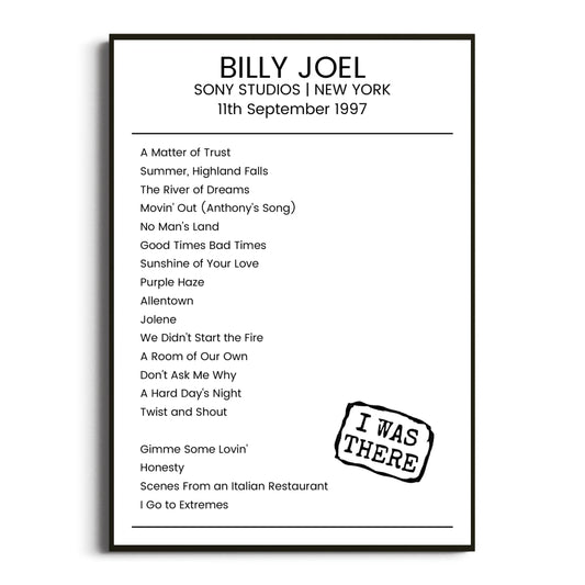 Billy Joel New York 11 September 1997 Setlist Poster