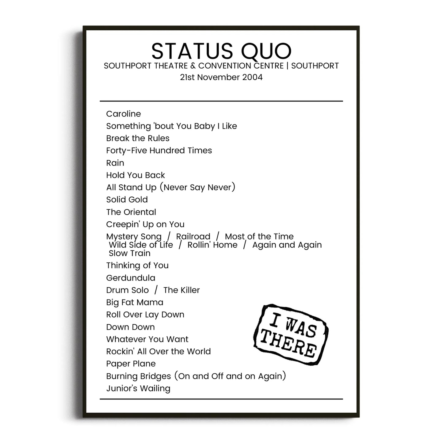 Status Quo Southport 21 November 2004 Setlist Poster