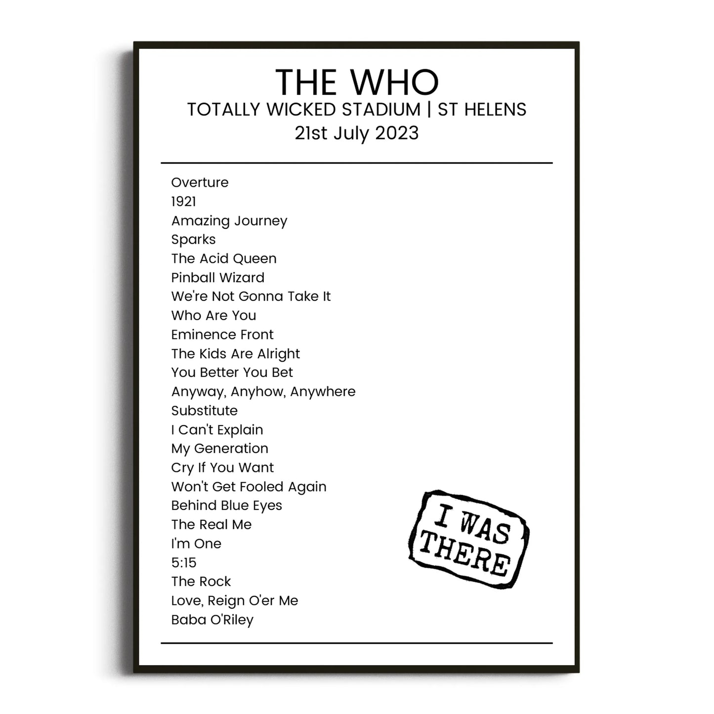 The Who St Helens 21 July 2023 Setlist Poster