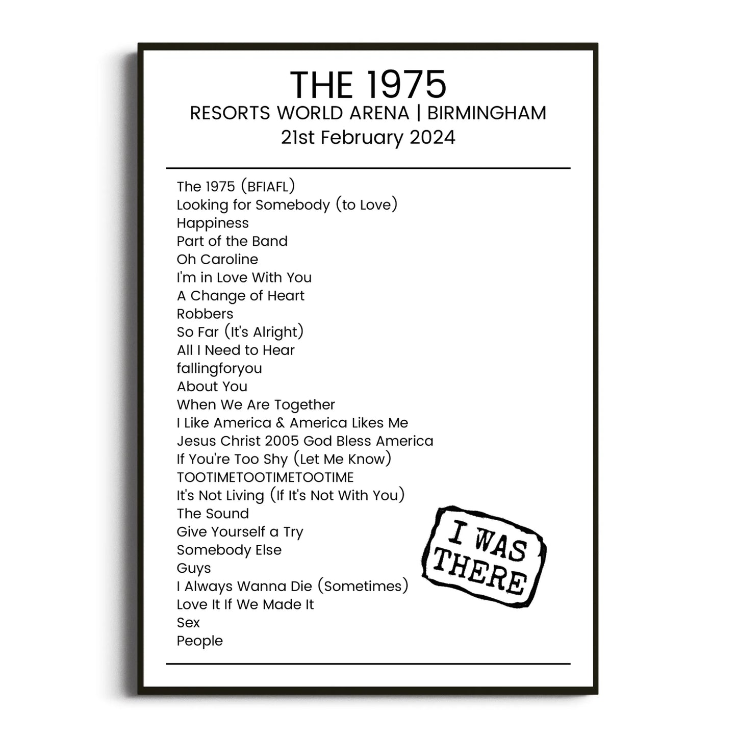 The 1975 Birmingham 21 February 2024 Setlist Poster