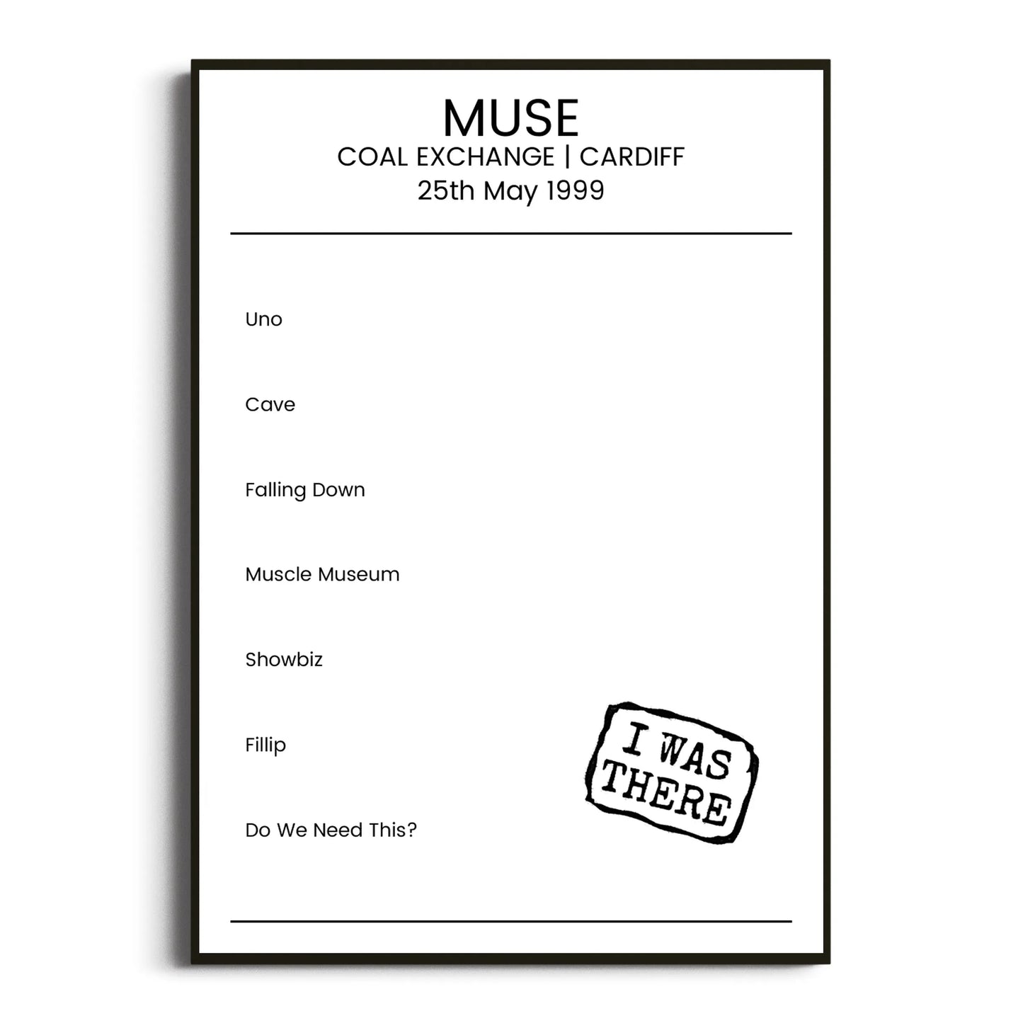 Muse Cardiff 25 May 1999 Setlist Poster