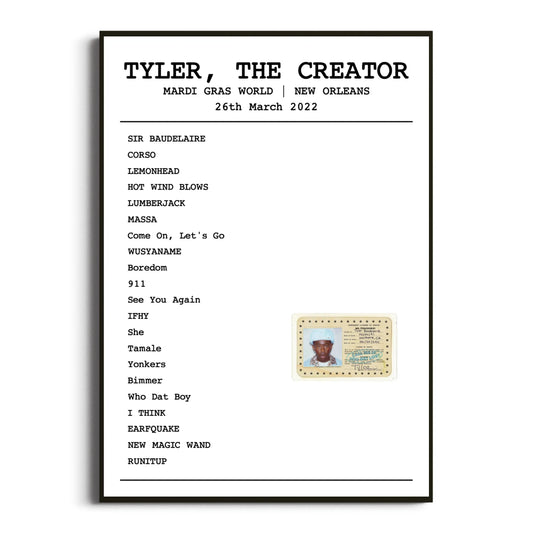 Tyler, The Creator New Orleans 26 March 2022 Setlist Poster