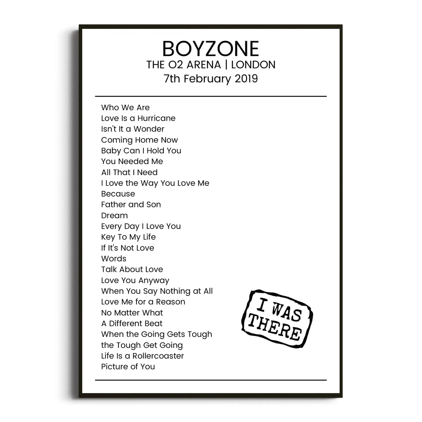 Boyzone London 07 February 2019 Setlist Poster