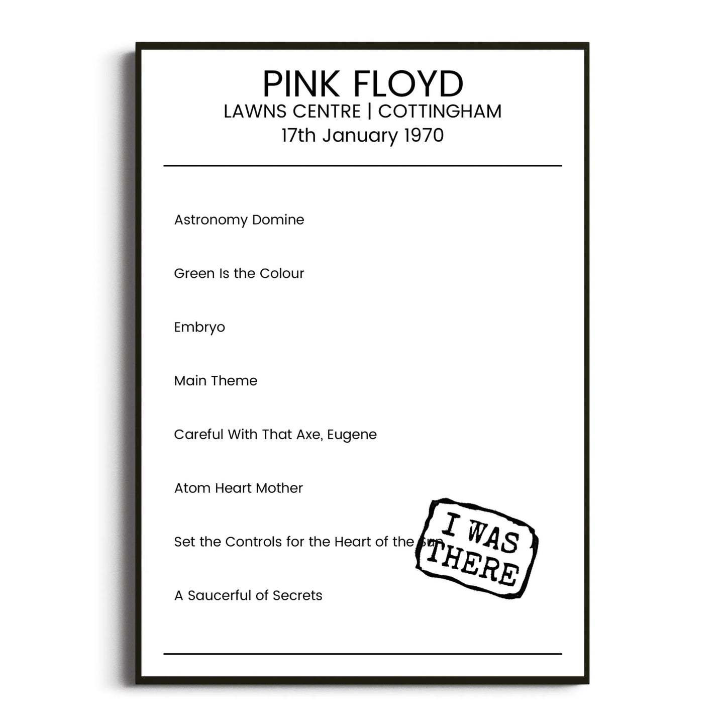 Pink Floyd Cottingham 17 January 1970 Setlist Poster