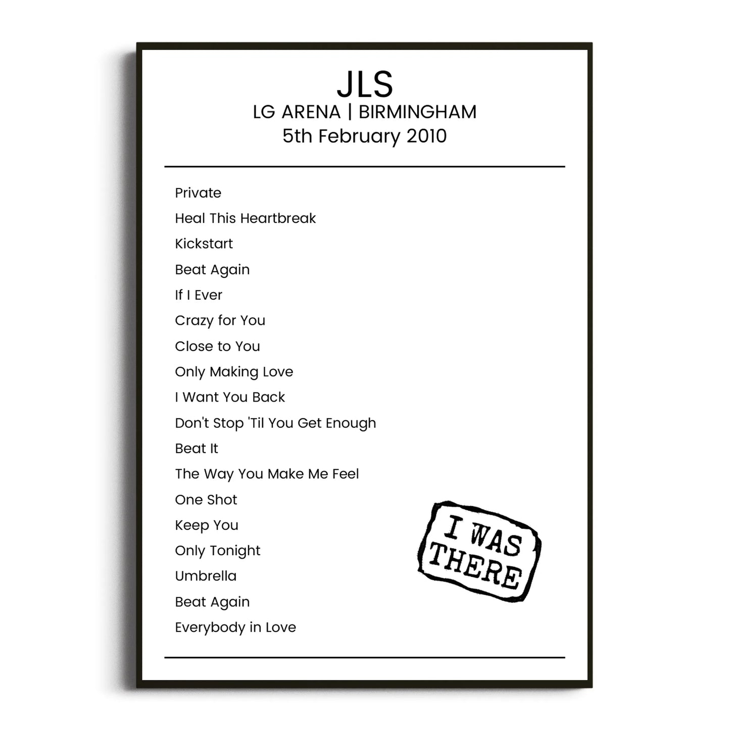 JLS Birmingham 05 February 2010 Setlist Poster