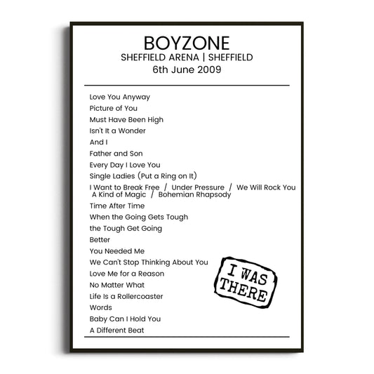 Boyzone Sheffield 06 June 2009 Setlist Poster