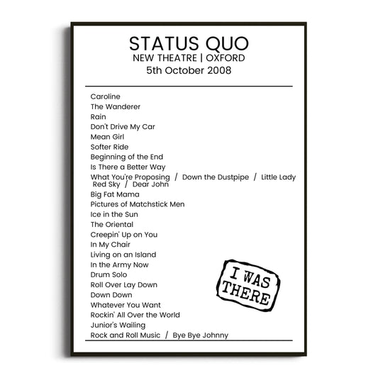 Status Quo Oxford 05 October 2008 Setlist Poster