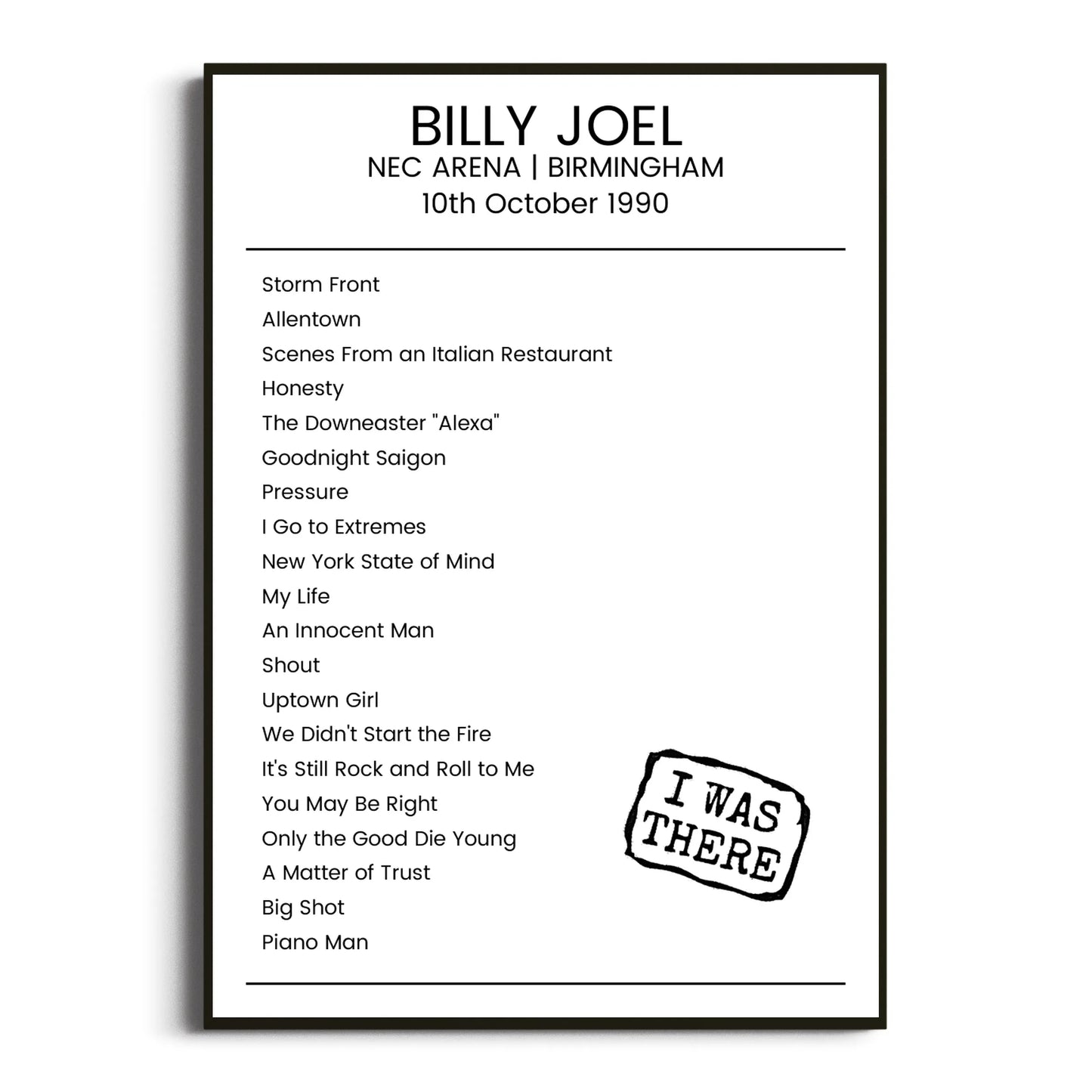 Billy Joel Birmingham 10 October 1990 Setlist Poster