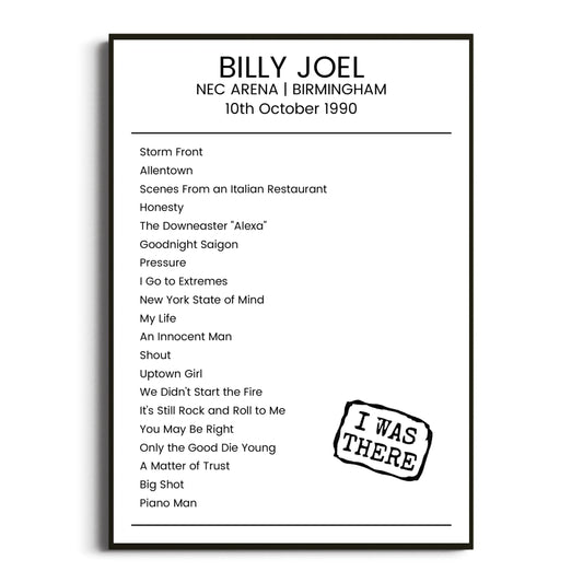 Billy Joel Birmingham 10 October 1990 Setlist Poster