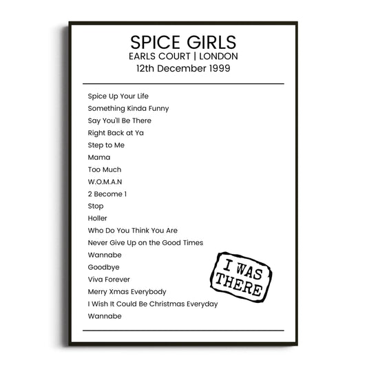 Spice Girls London 12 December 1999 Setlist Poster