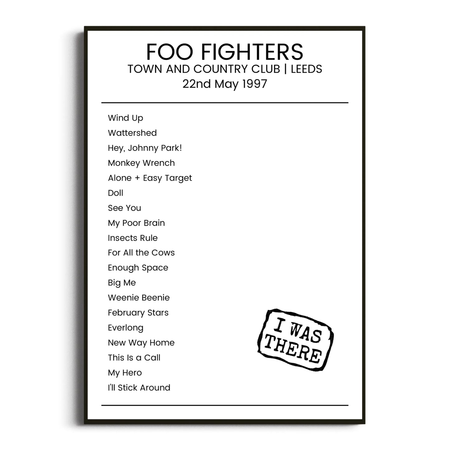 Foo Fighters Leeds 22 May 1997 Setlist Poster