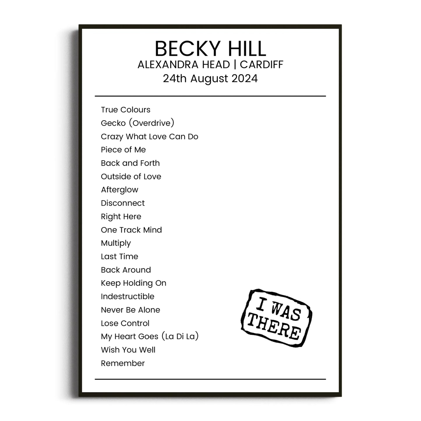 Becky Hill Cardiff 24 August 2024 Setlist Poster