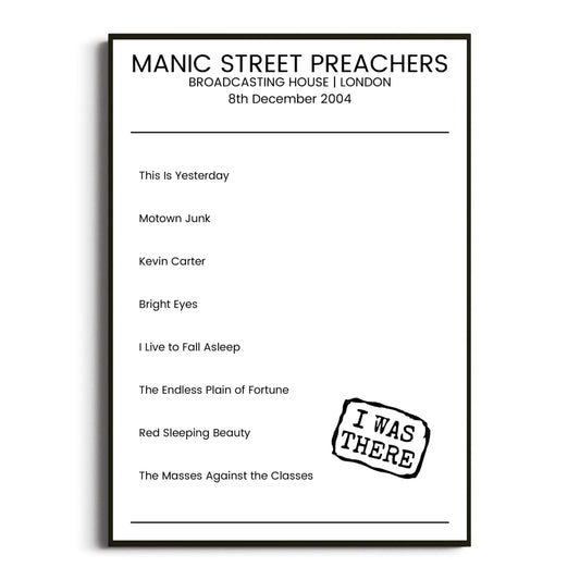 Manic Street Preachers London 08 December 2004 Setlist Poster