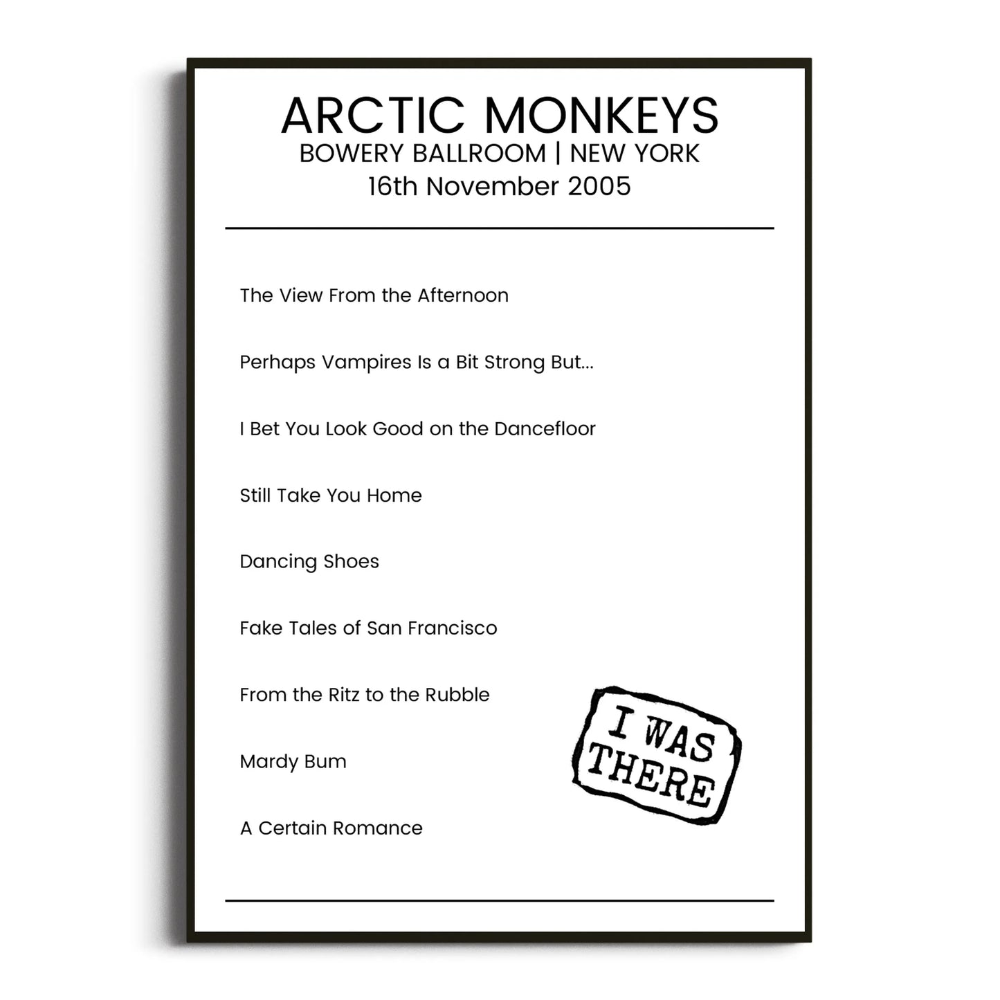 Arctic Monkeys New York 16 November 2005 Setlist Poster