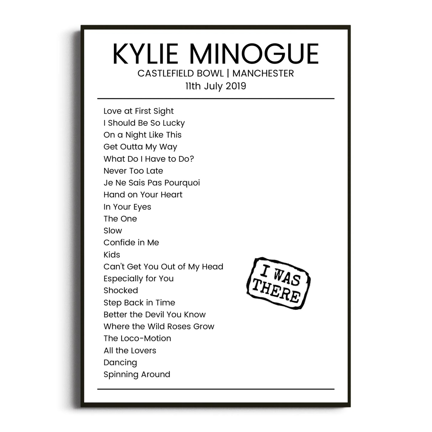 Kylie Minogue Manchester 11 July 2019 Setlist Poster