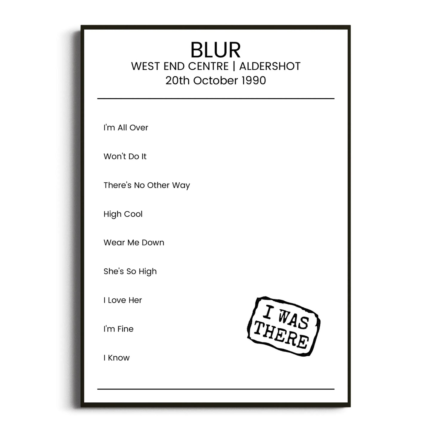 Blur Aldershot 20 October 1990 Setlist Poster