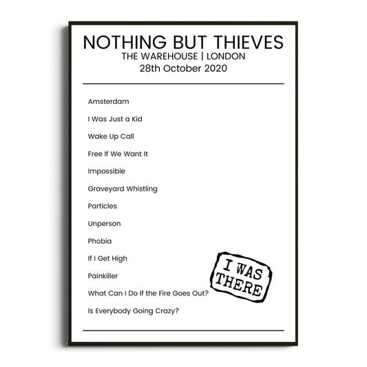 Nothing But Thieves London 28 October 2020 Setlist Poster