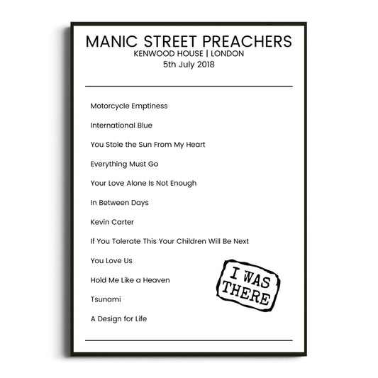 Manic Street Preachers London 05 July 2018 Setlist Poster