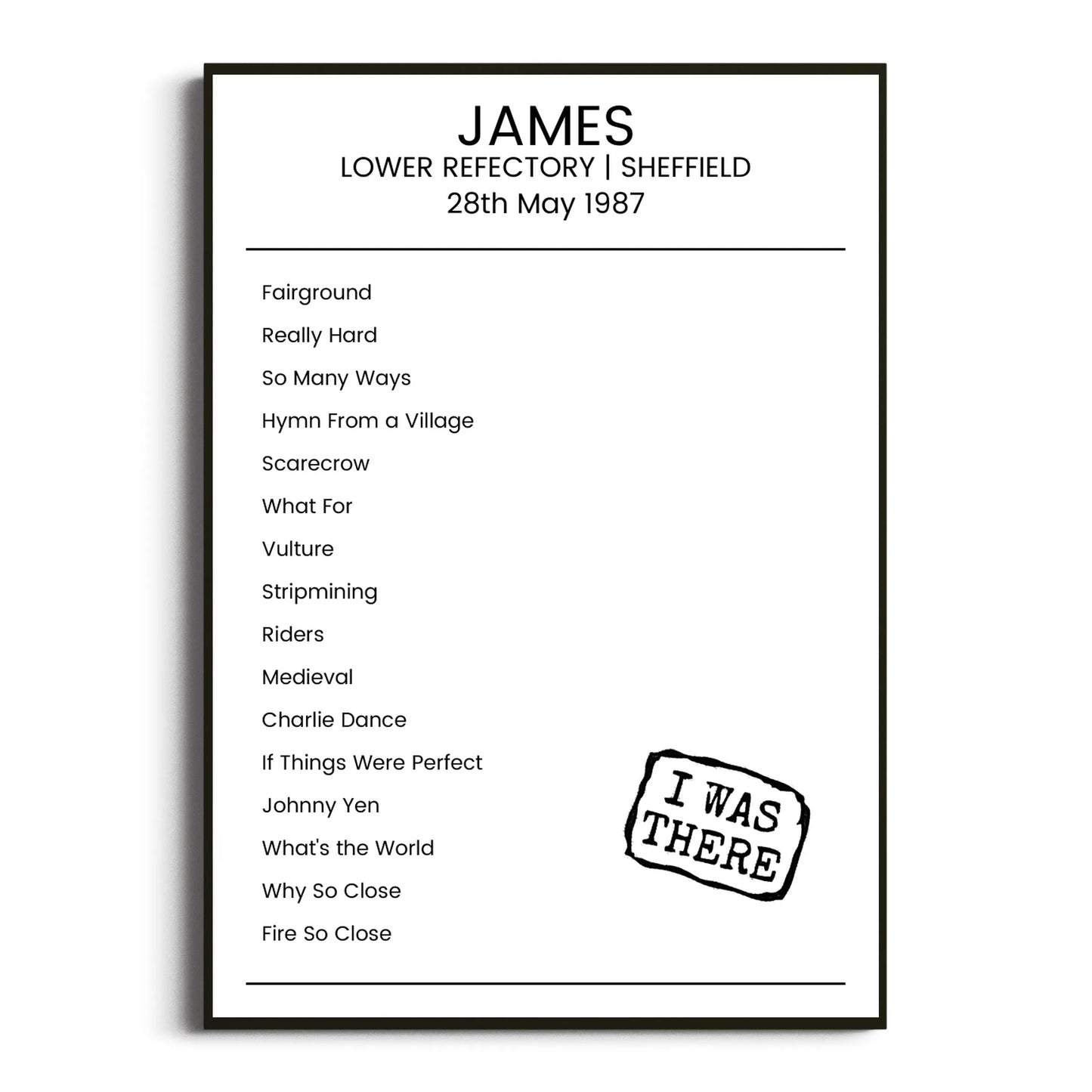 James Sheffield 28 May 1987 Setlist Poster