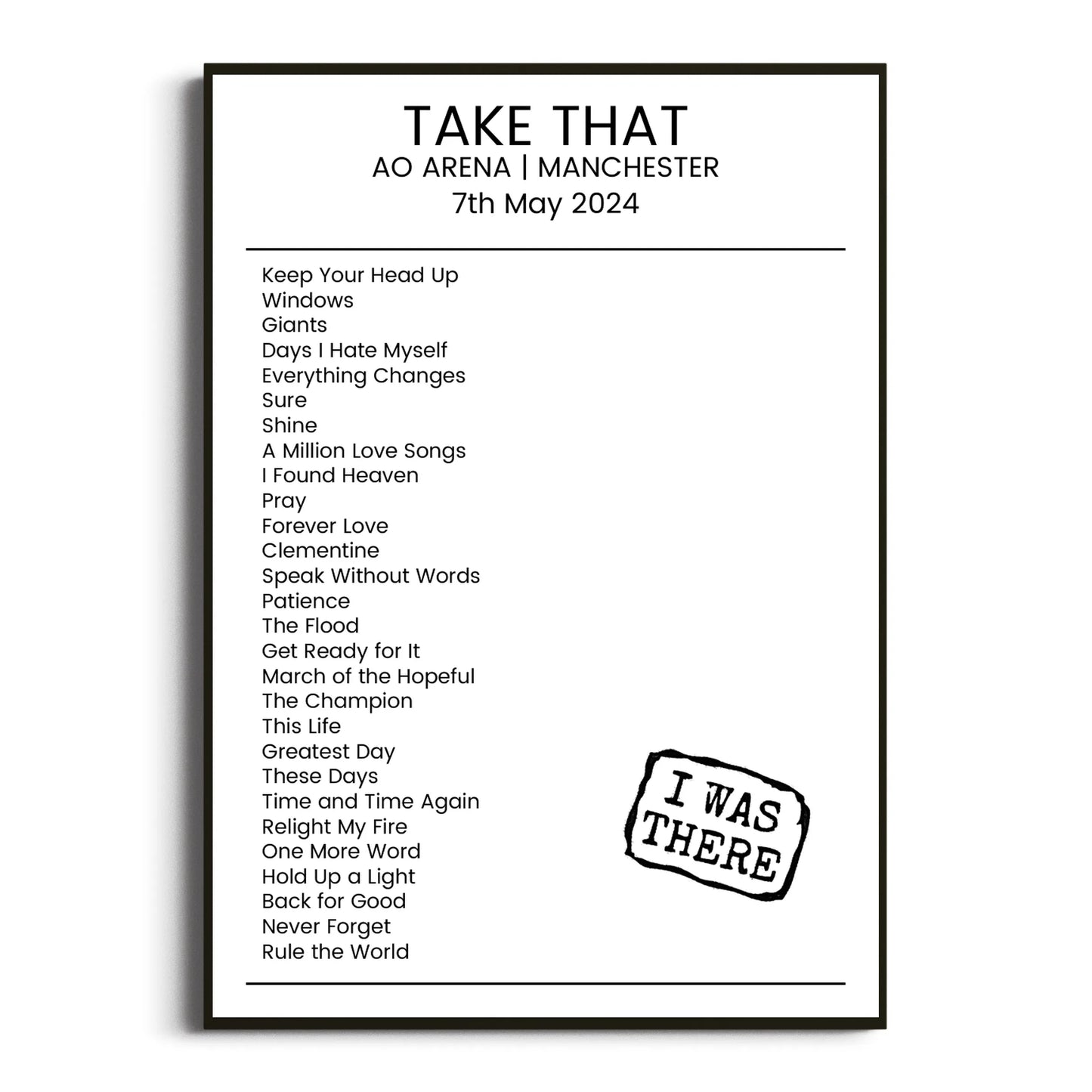 Take That Manchester 07 May 2024 Setlist Poster