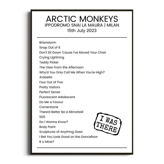 Arctic Monkeys Milan 15 July 2023 Setlist Poster