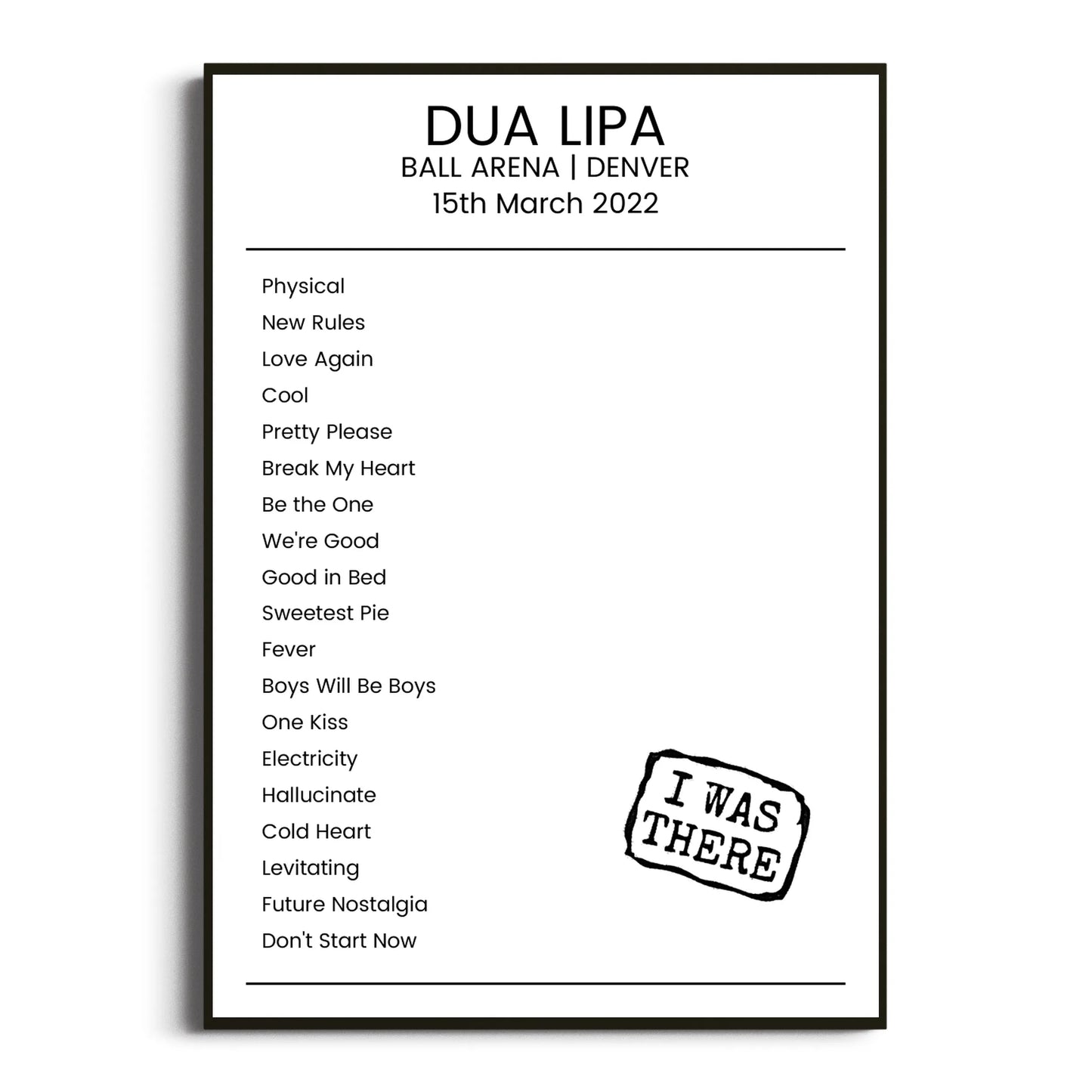 Dua Lipa Denver 15 March 2022 Setlist Poster