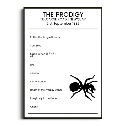 The Prodigy Newquay 21 September 1992 Setlist Poster