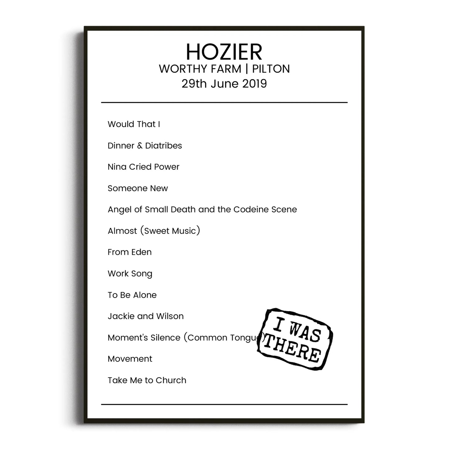 Hozier Pilton 29 June 2019 Setlist Poster