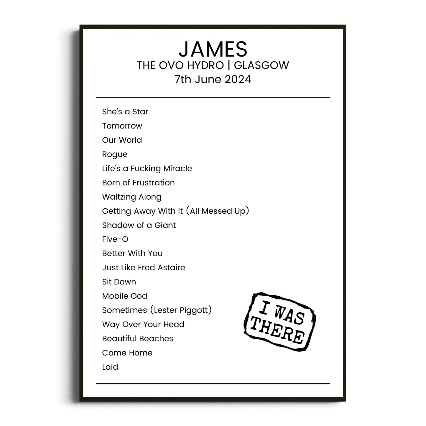 James Glasgow 07 June 2024 Setlist Poster