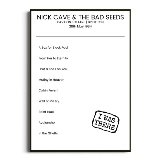 Nick Cave & the Bad Seeds Brighton 28 May 1984 Setlist Poster