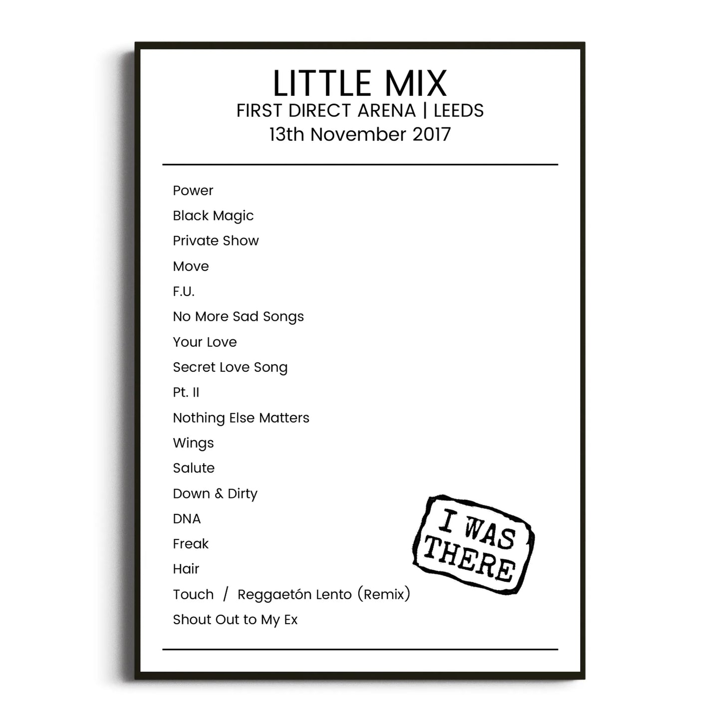 Little Mix Leeds 13 November 2017 Setlist Poster