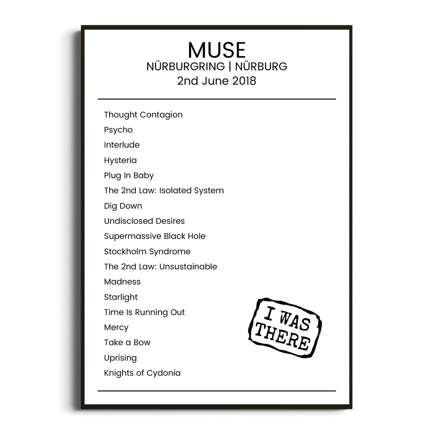 Muse Nürburg 02 June 2018 Setlist Poster