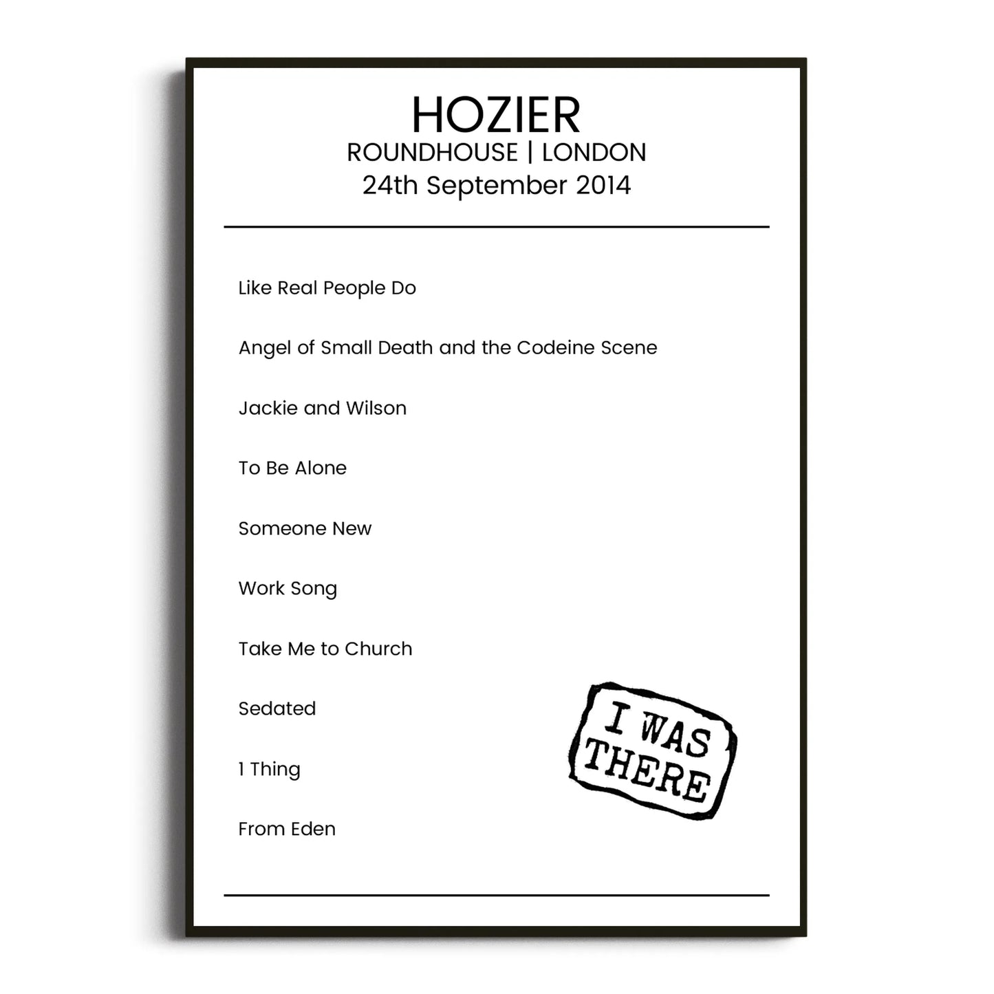 Hozier London 24 September 2014 Setlist Poster