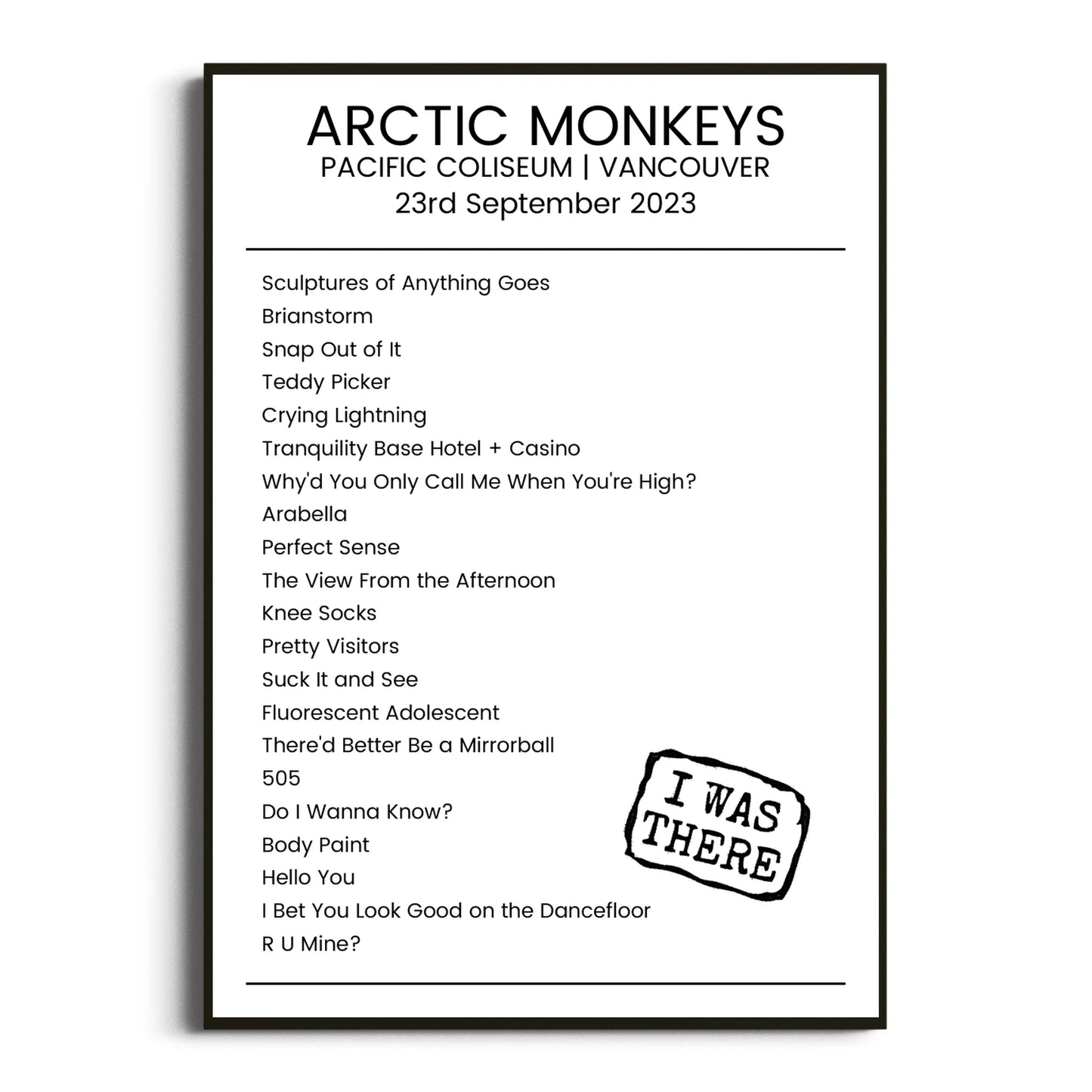 Arctic Monkeys Vancouver 23 September 2023 Setlist Poster