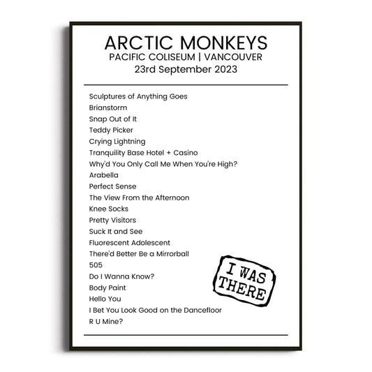 Arctic Monkeys Vancouver 23 September 2023 Setlist Poster