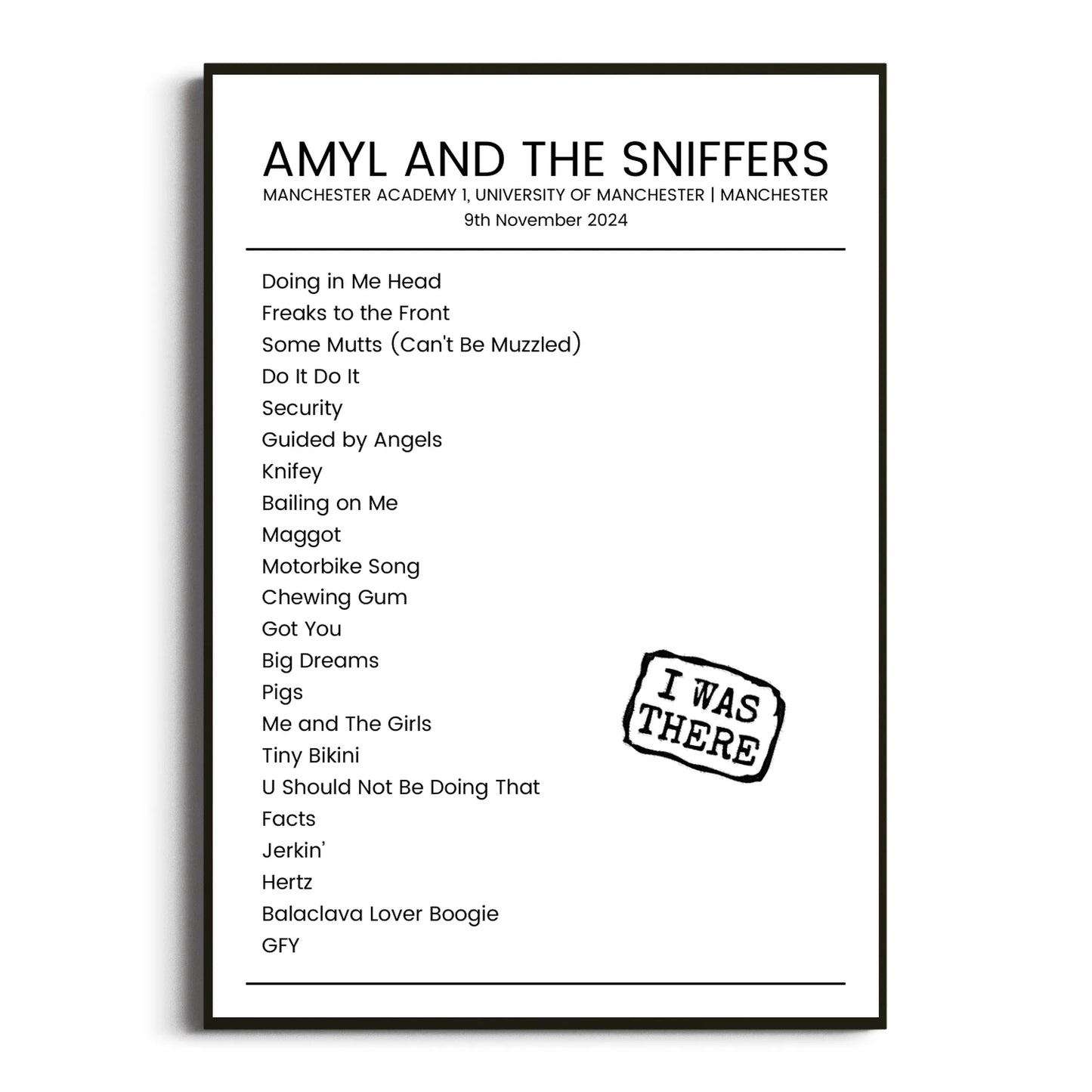 Amyl and the Sniffers Manchester 09 November 2024 Setlist Poster