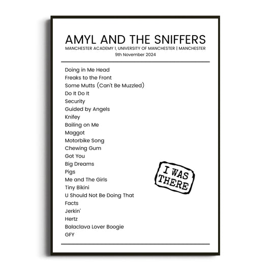 Amyl and the Sniffers Manchester 09 November 2024 Setlist Poster