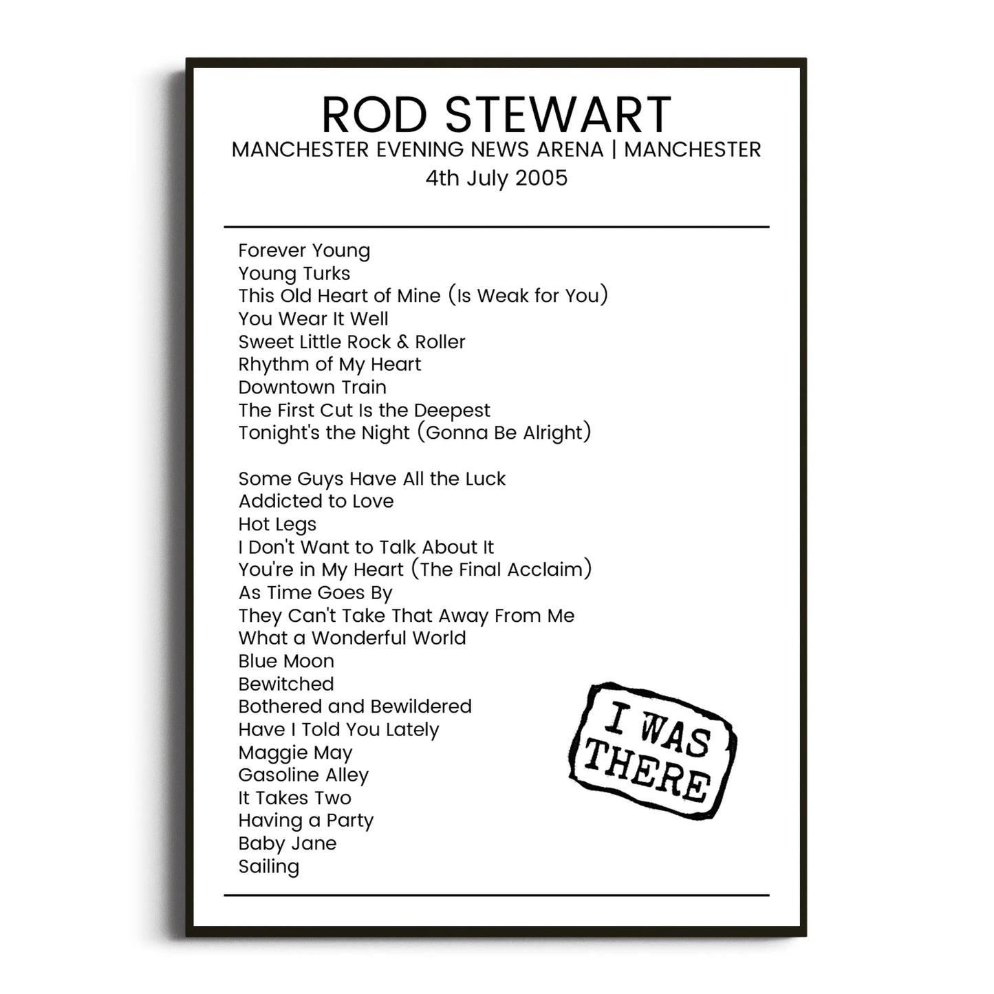 Rod Stewart Manchester 04 July 2005 Setlist Poster