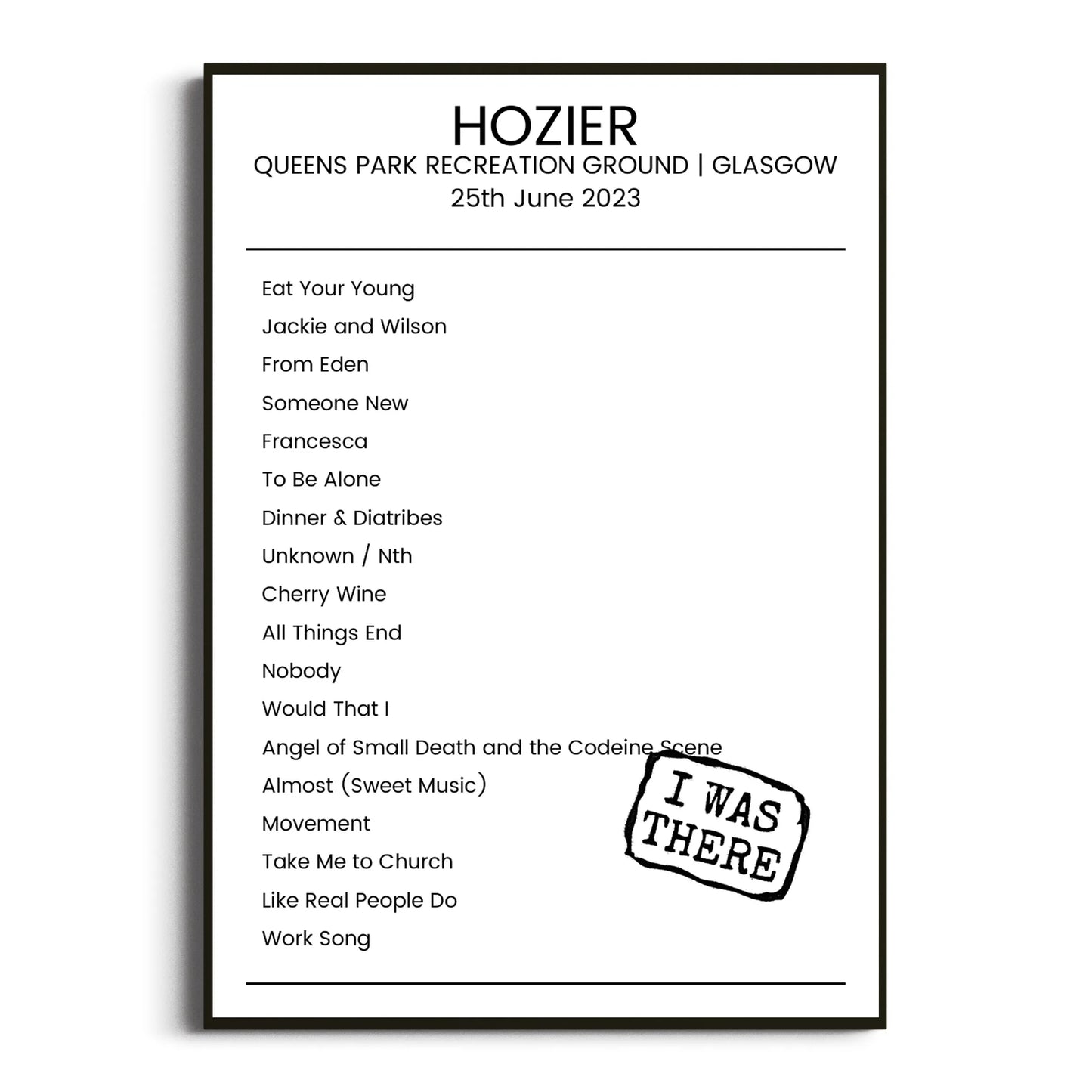 Hozier Glasgow 25 June 2023 Setlist Poster