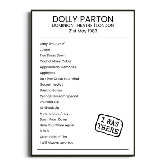 Dolly Parton London 21 May 1983 Setlist Poster