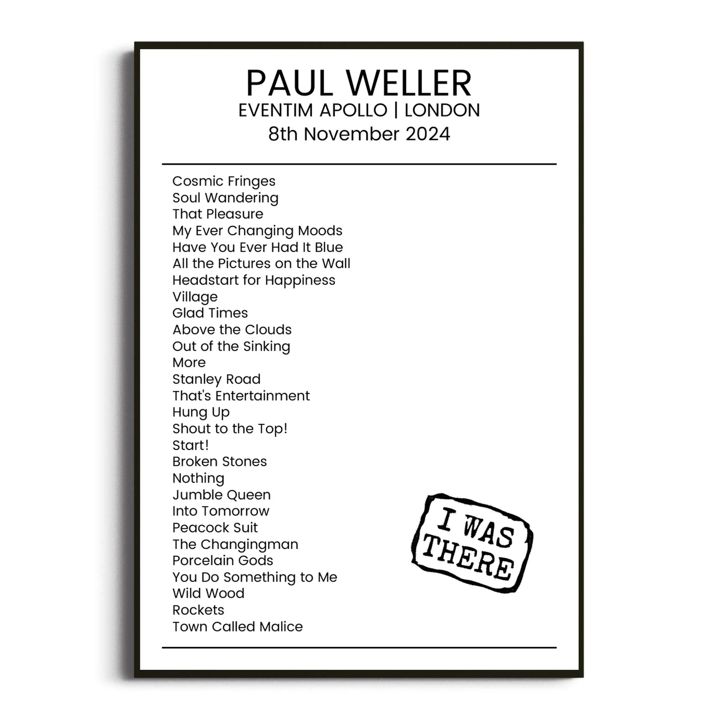 Paul Weller London 08 November 2024 Setlist Poster